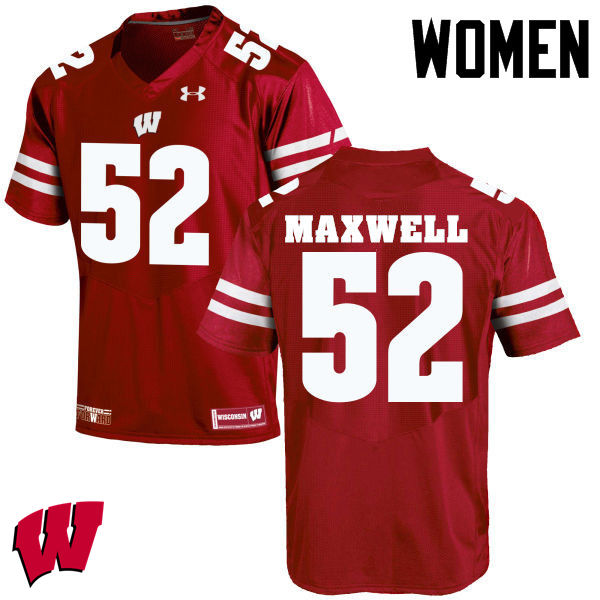 Women Wisconsin Badgers #52 Jacob Maxwell College Football Jerseys-Red